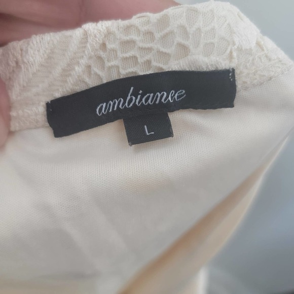 AMBIANCE Lace Ivory Cream Bodycon Mini Dress Size L Off the Shoulder - Picture 4 of 6